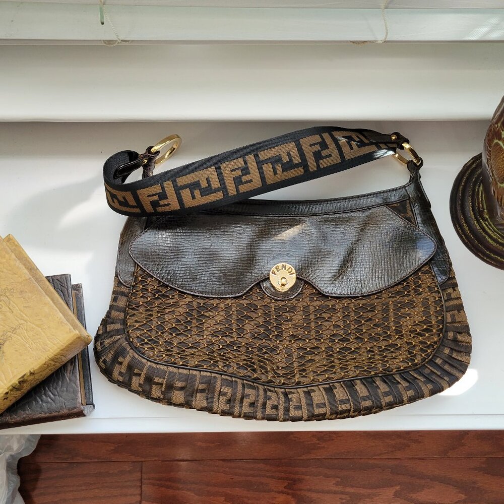 Vintage Fendi Zucca Mille Feuille Shoulder Bag with wallet
